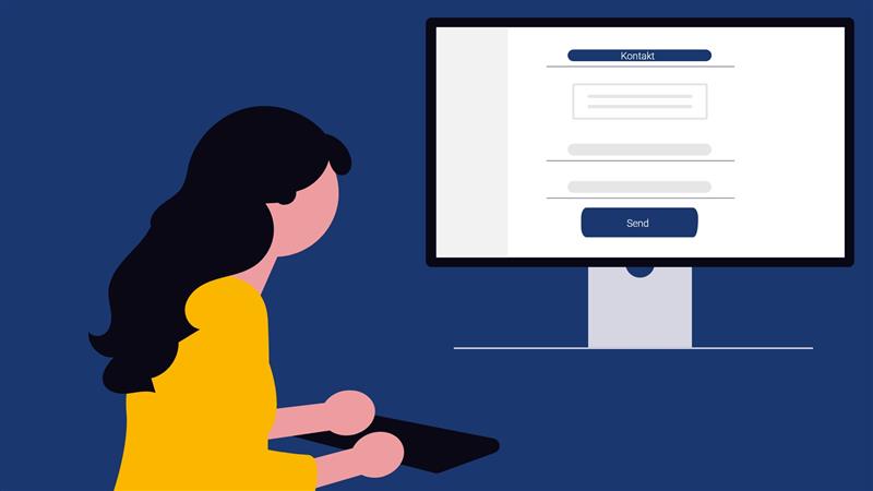 Illustration einer Frau am PC, die ein Kontaktformular ausfüllt