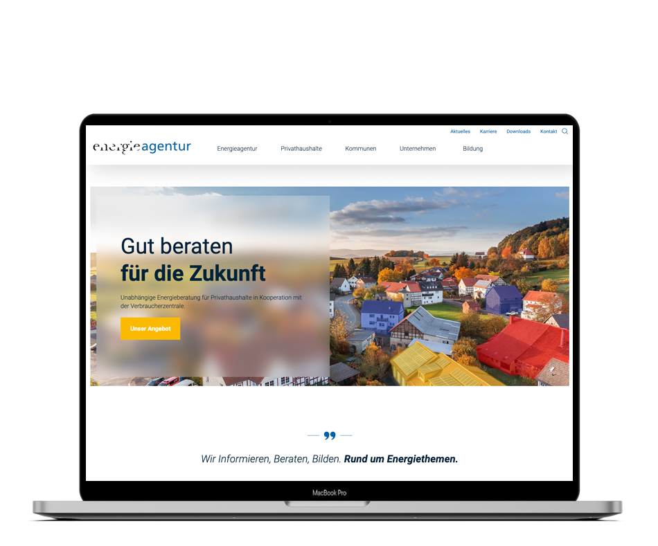 Macbook Mockup von der Website der Energieagentur Ravensburg