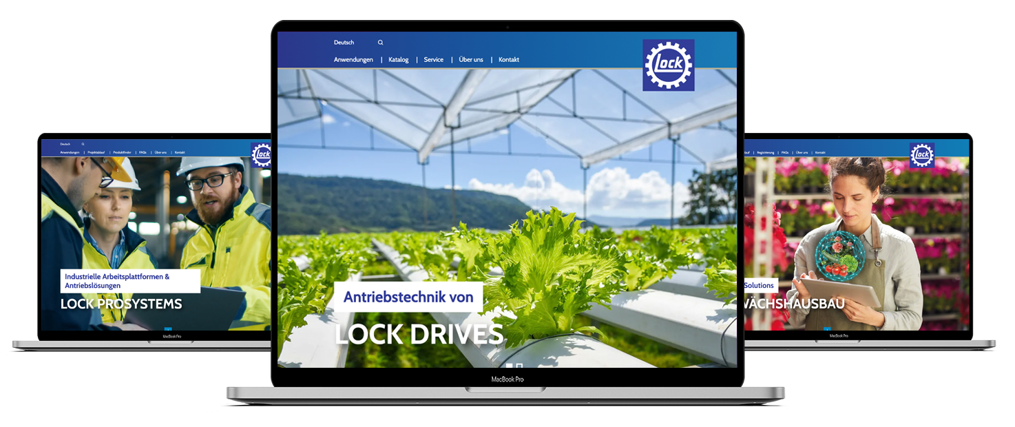 Mockup Laptop von verschiedenen Startseiten der Lock GmbH